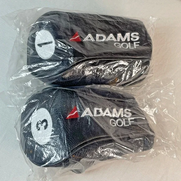 Adams Golf Head Cover 1 and 3 Wood Driver Black Faux Leather & Knit Embroidered - Picture 1 of 2